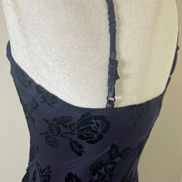 Trixxi Floral Burnout Velvet Maxi Dress M Navy Blue Asymmetrical Hem Whimsigoth - Picture 13 of 14